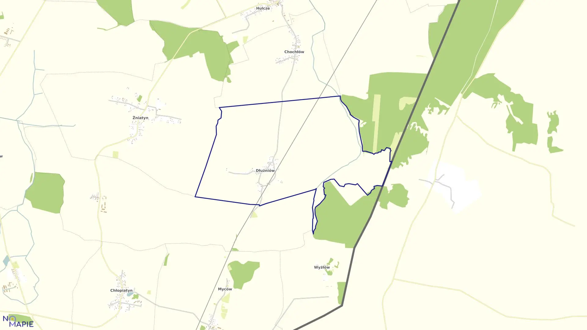 Mapa obrębu Dłużniów w gminie Dołhobyczów