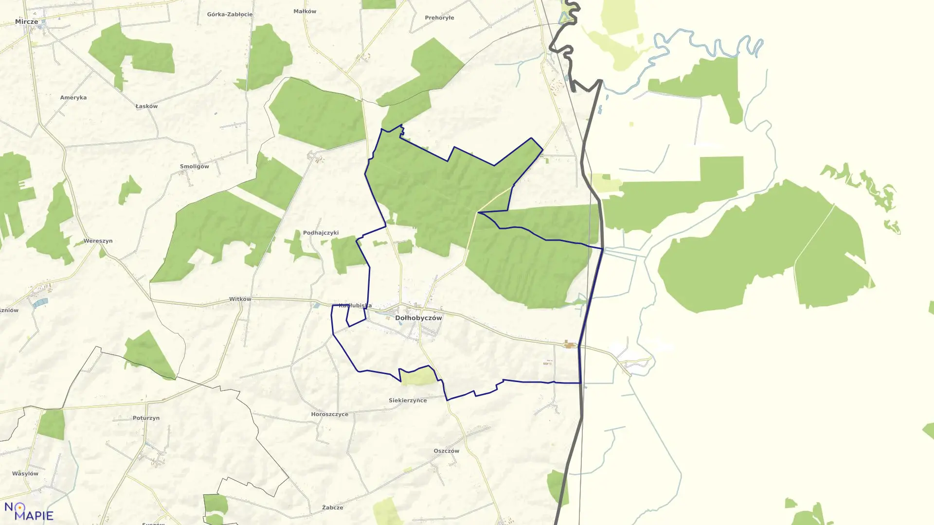 Mapa obrębu Dołhobyczów w gminie Dołhobyczów