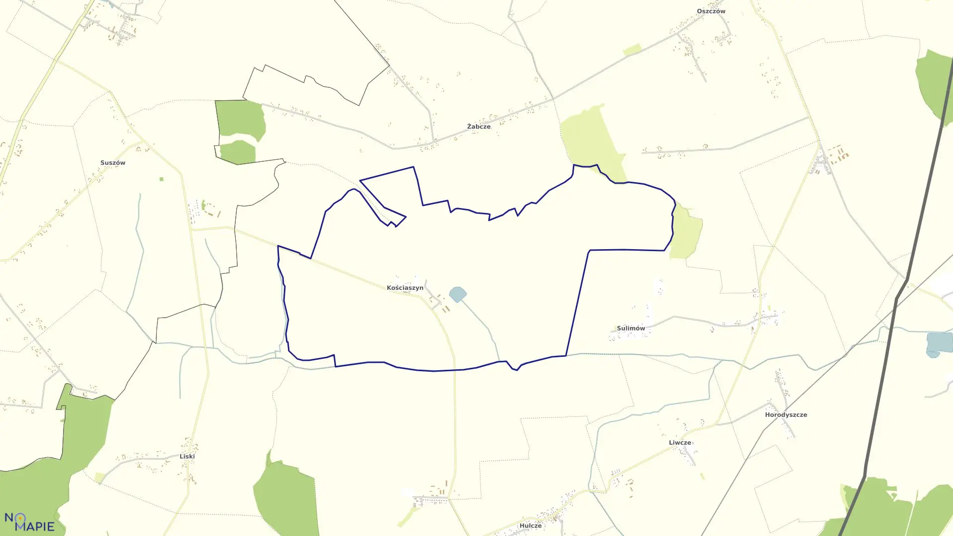 Mapa obrębu Kościaszyn w gminie Dołhobyczów