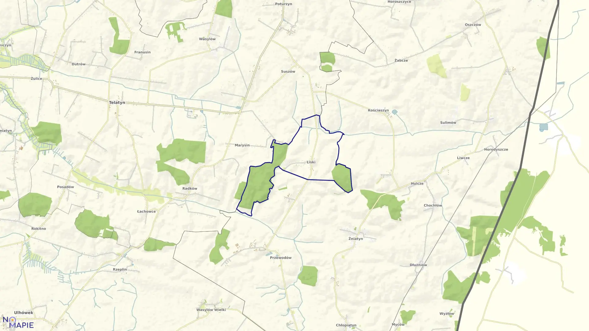 Mapa obrębu Liski w gminie Dołhobyczów