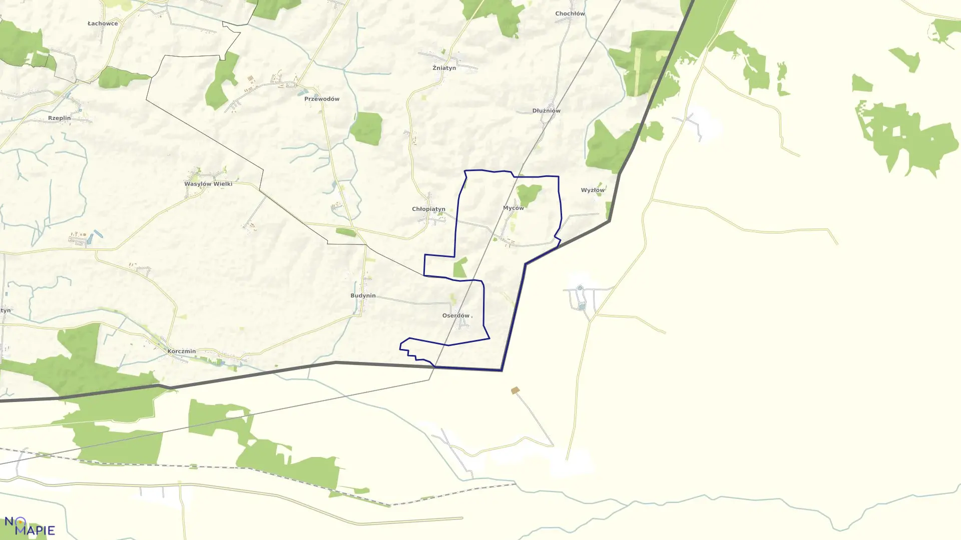 Mapa obrębu Myców w gminie Dołhobyczów