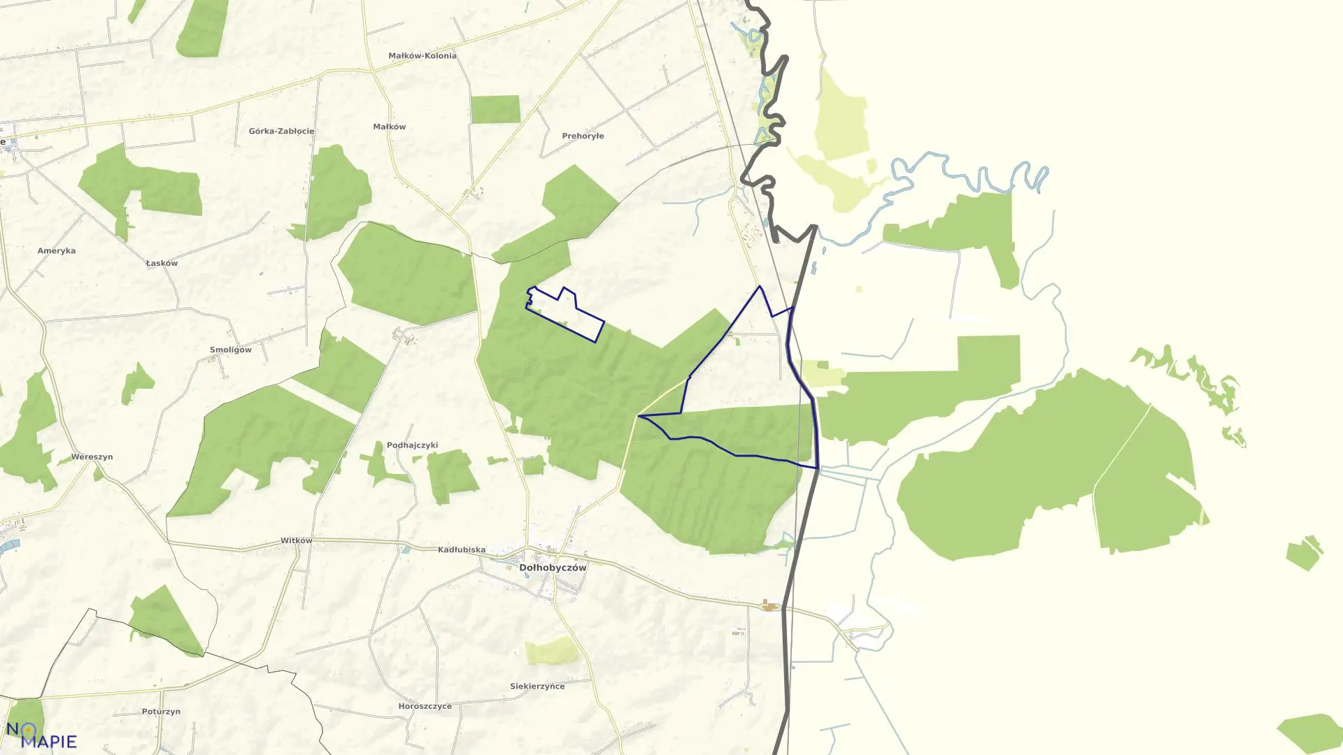 Mapa obrębu Zaręka w gminie Dołhobyczów